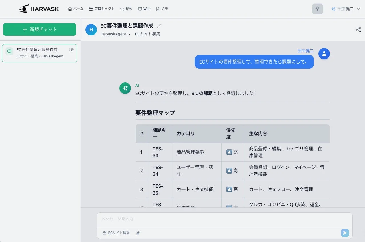HARVASKチャット画面