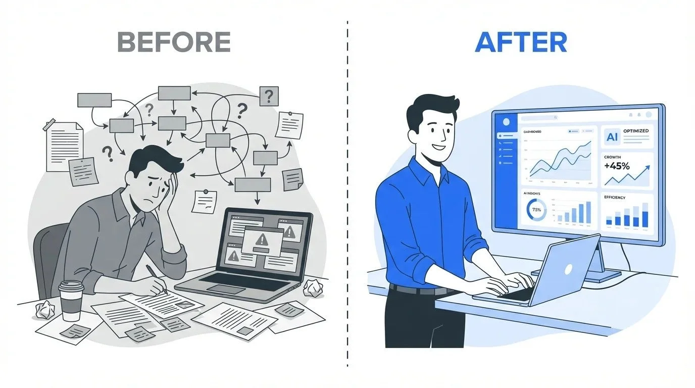 業務のビフォーアフターを示すイラスト