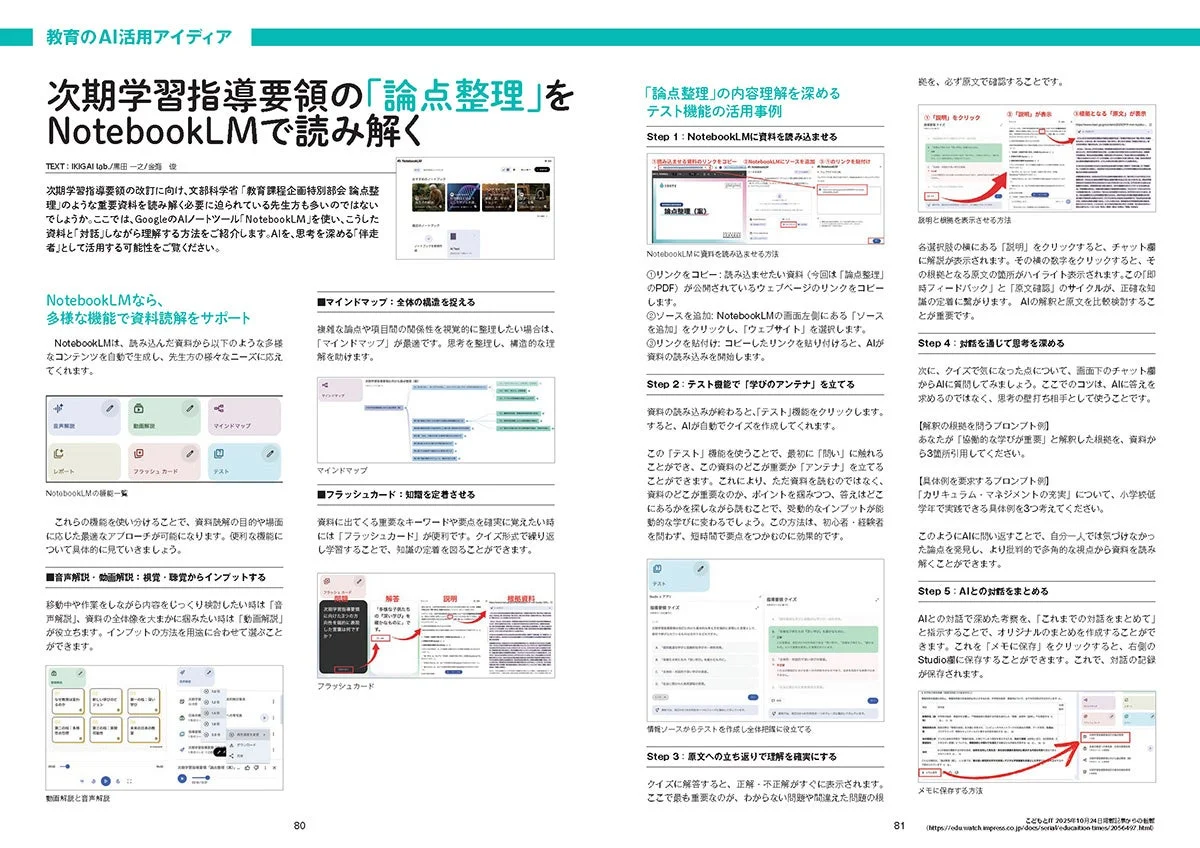 誌面イメージ：教育のAI活用アイディア