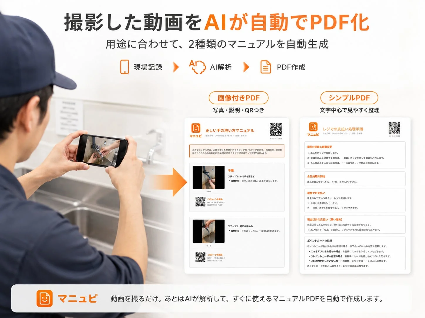 撮影動画からPDFマニュアルを自動生成する様子